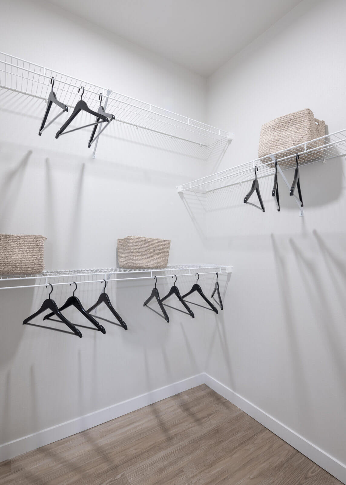 Enormous closet with white wire shelves in marble falls, tx